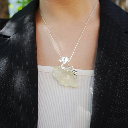 Libyan Desert Glass Rabbit Pendant Brooch | 925 Silver Fairytale Jewelry Gift for Her