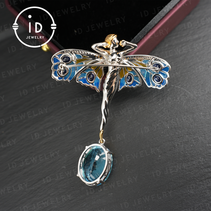 Magical Fairy Necklace| Natural Topaz Pendant| Gold-Plated Brooch| Handmade Vintage Jewelry| Unique Gift for Women