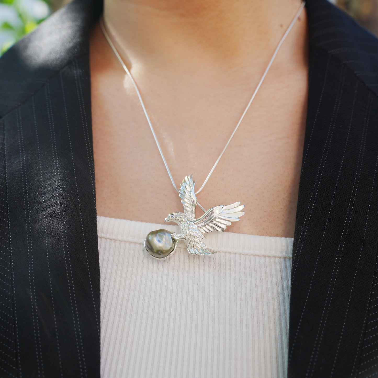 925 Silver Eagle Pendant Brooch | Keshi Pearl Jewelry | Elegant Gift for Her