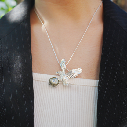 925 Silver Eagle Pendant Brooch | Keshi Pearl Jewelry | Elegant Gift for Her
