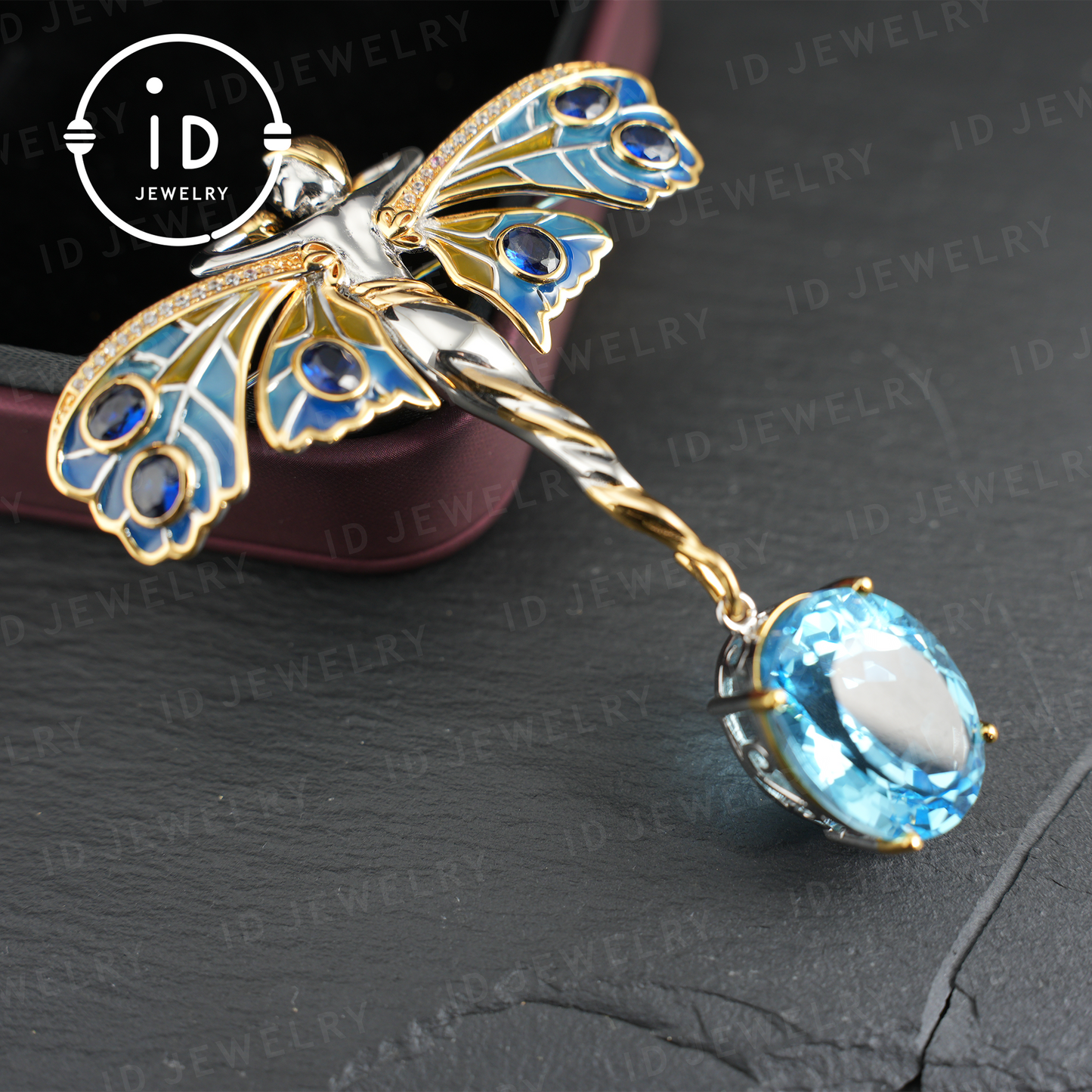 Magical Fairy Necklace| Natural Topaz Pendant| Gold-Plated Brooch| Handmade Vintage Jewelry| Unique Gift for Women