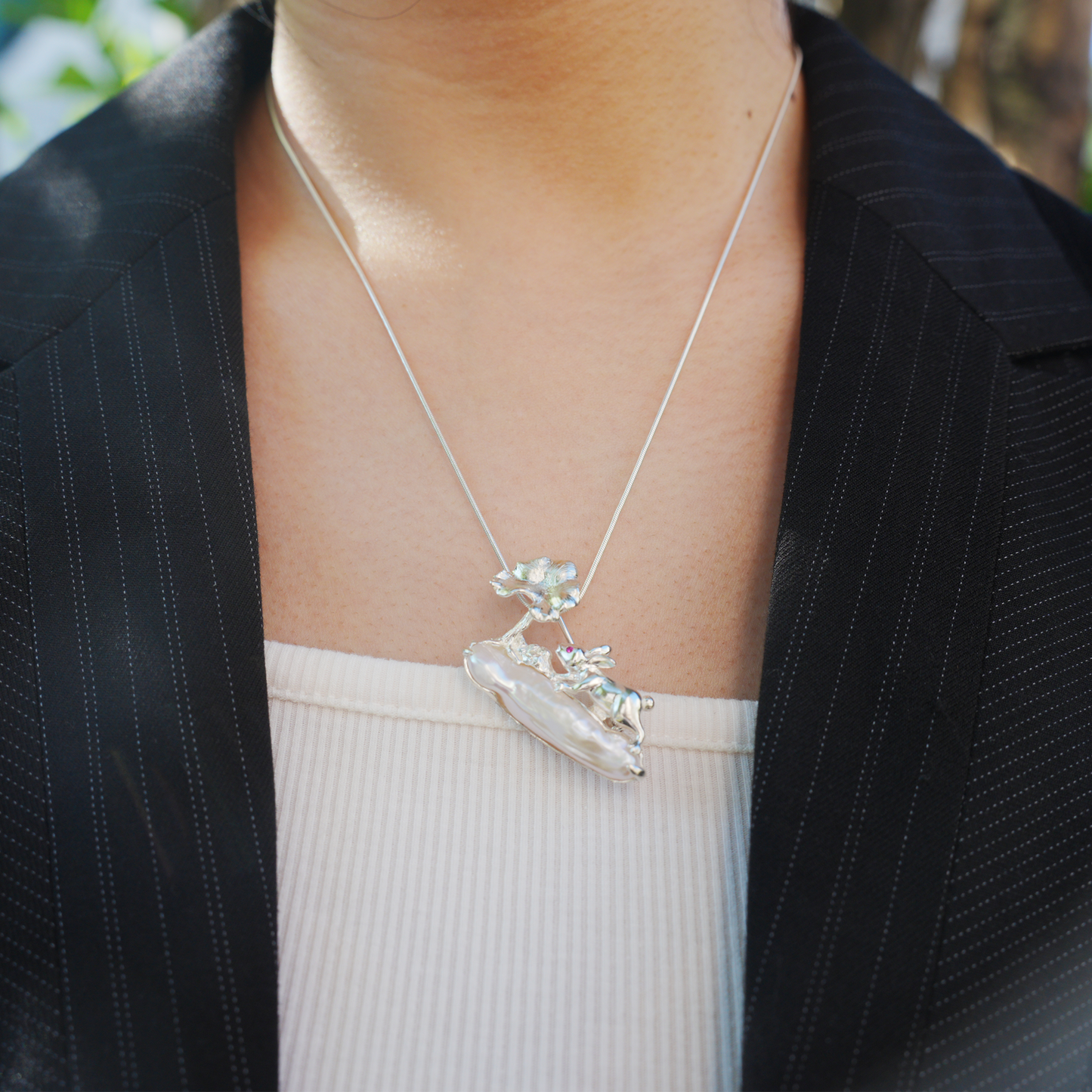 925 Silver Rabbit Brooch Pendant | Baroque Pearl Jewelry | Handmade Gift for Women | Symbol of Wishes & Protection