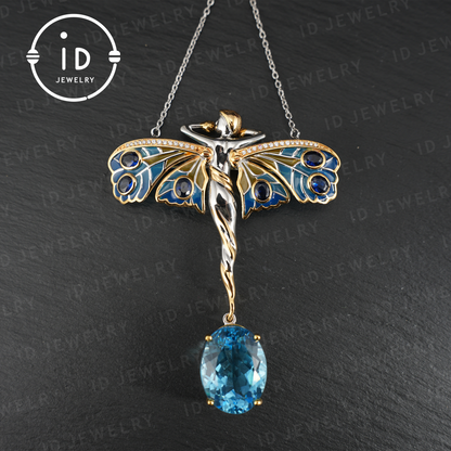 Magical Fairy Necklace| Natural Topaz Pendant| Gold-Plated Brooch| Handmade Vintage Jewelry| Unique Gift for Women