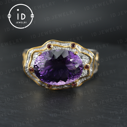 Luxury Amethyst Bracelet| Handmade| Royal Vintage Jewelry| Statement Bangle| Elegant Gift for Women