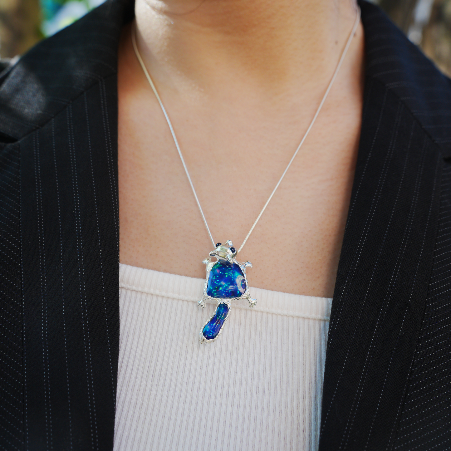 925 Silver Flying Squirrel Pendant Brooch | Enamel Totem Jewelry | Sapphire Eye Spiritual Gift for Her