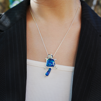 925 Silver Flying Squirrel Pendant Brooch | Enamel Totem Jewelry | Sapphire Eye Spiritual Gift for Her