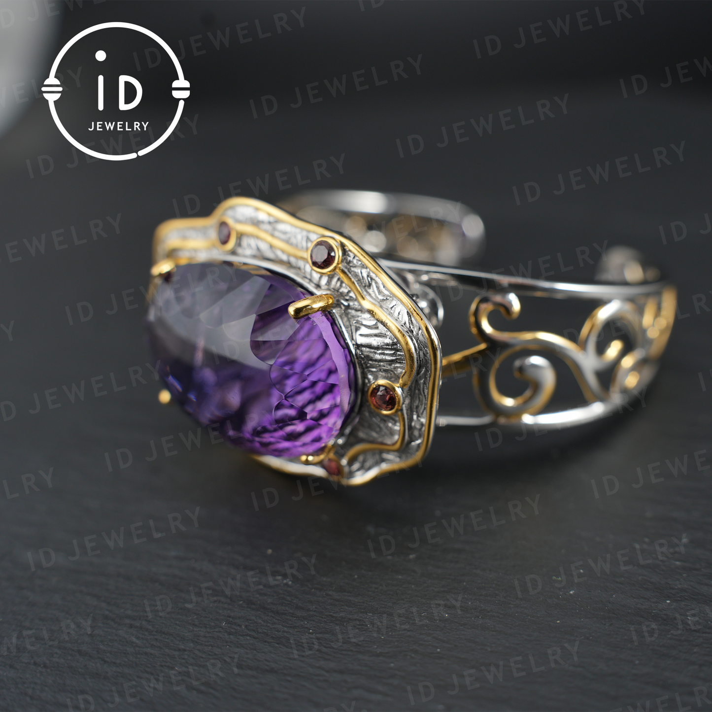 Luxury Amethyst Bracelet| Handmade| Royal Vintage Jewelry| Statement Bangle| Elegant Gift for Women