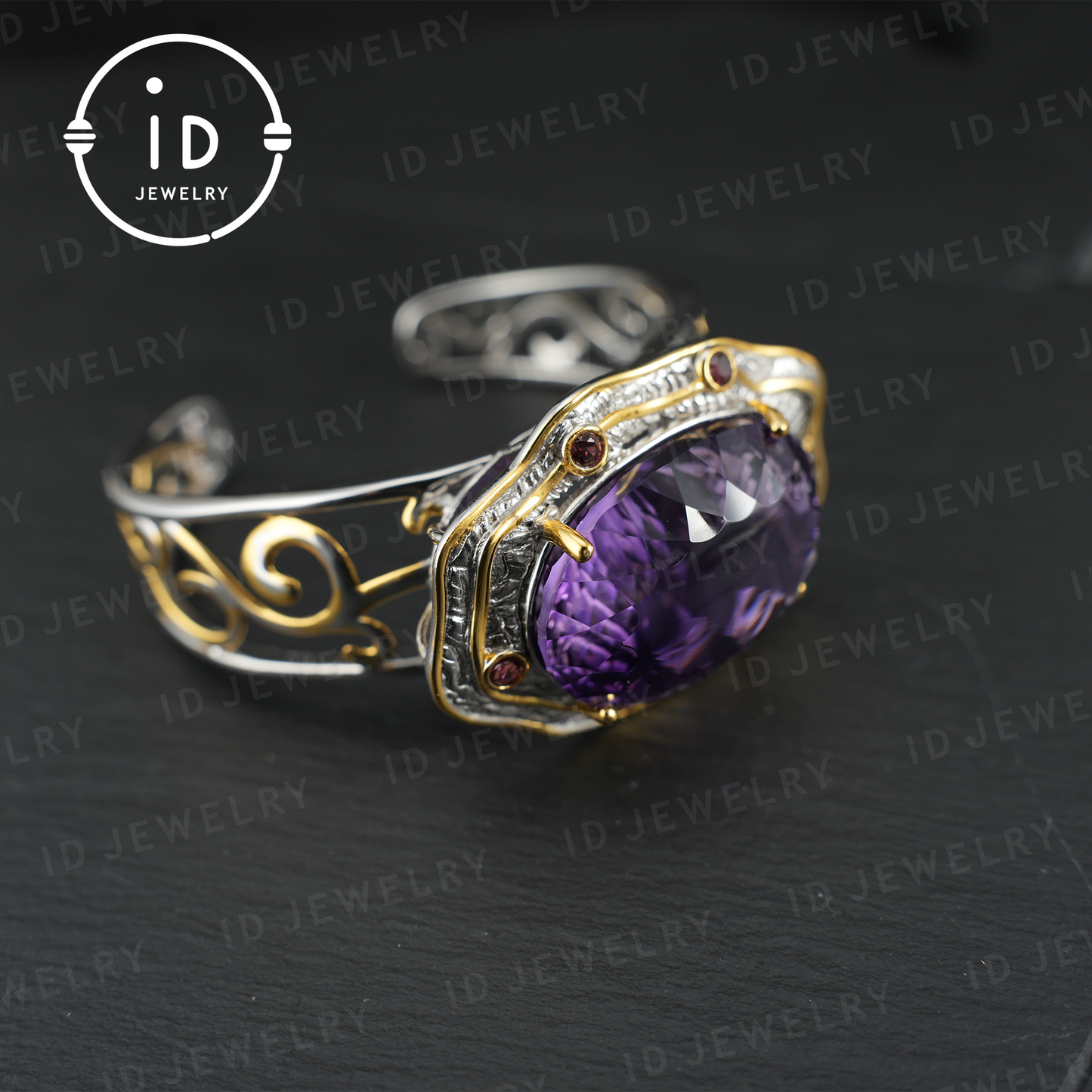 Luxury Amethyst Bracelet| Handmade| Royal Vintage Jewelry| Statement Bangle| Elegant Gift for Women