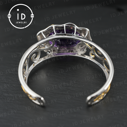 Luxury Amethyst Bracelet| Handmade| Royal Vintage Jewelry| Statement Bangle| Elegant Gift for Women