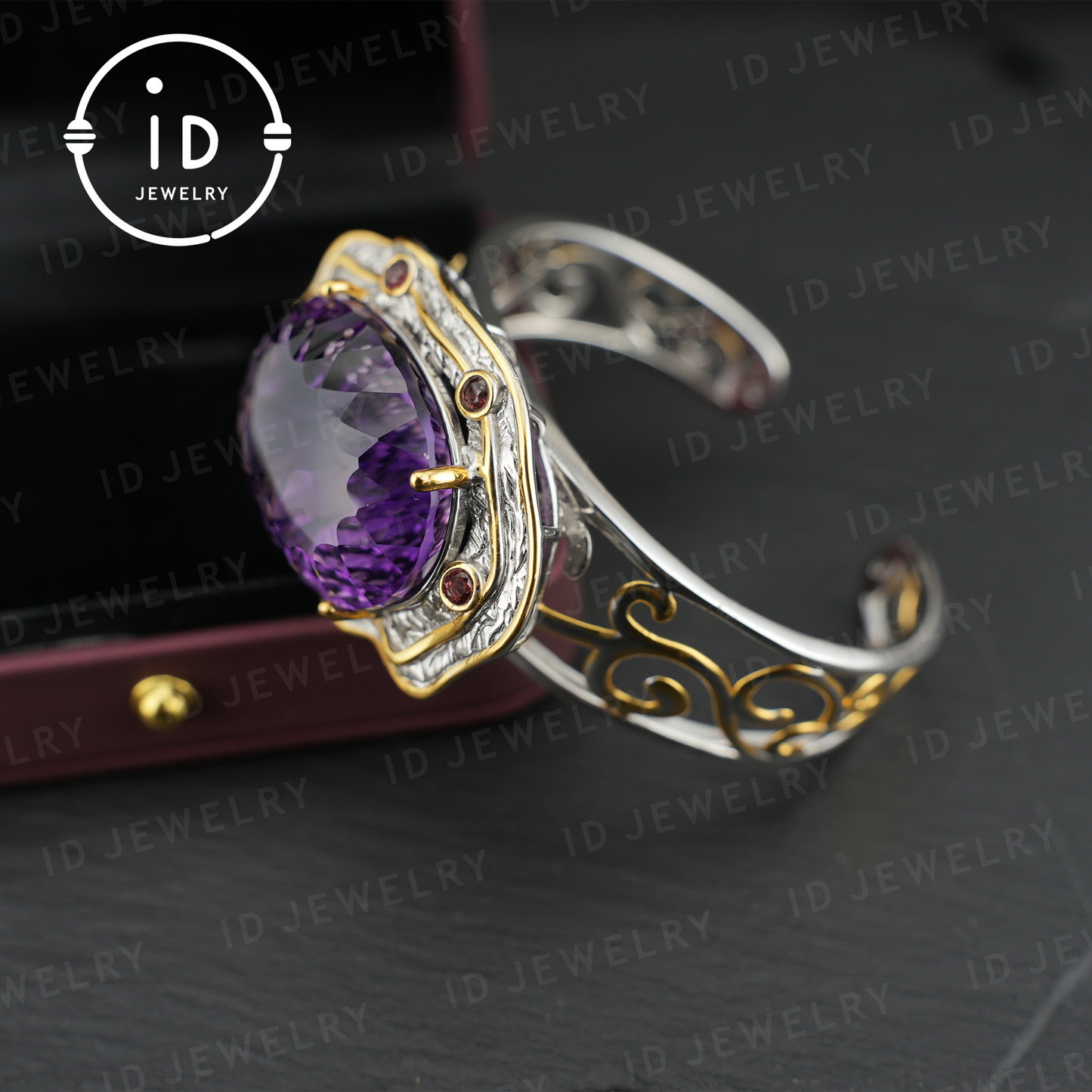 Luxury Amethyst Bracelet| Handmade| Royal Vintage Jewelry| Statement Bangle| Elegant Gift for Women