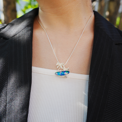 Tropical Palm Beach Pendant Brooch | 925 Silver Enamel Jewelry | Summer Gift for Her