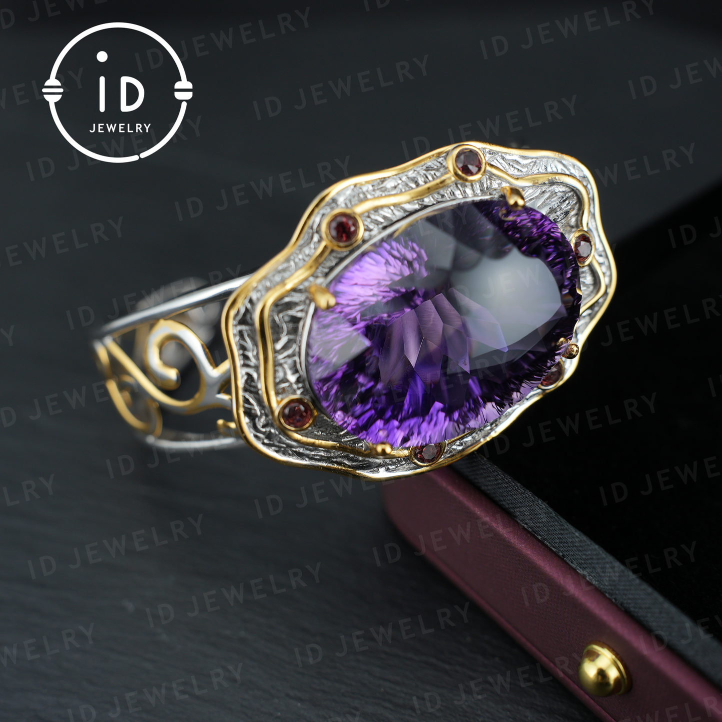 Luxury Amethyst Bracelet| Handmade| Royal Vintage Jewelry| Statement Bangle| Elegant Gift for Women