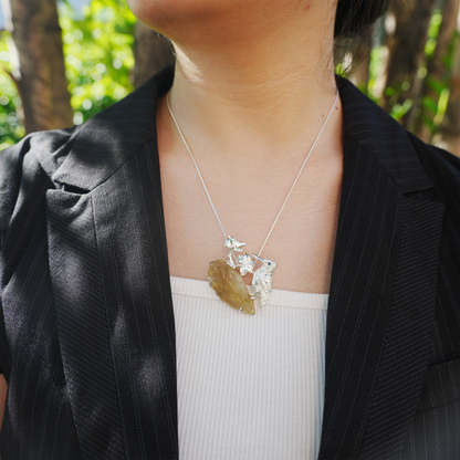 Libyan Desert Glass Bird Pendant Brooch | 925 Silver Handmade Jewelry