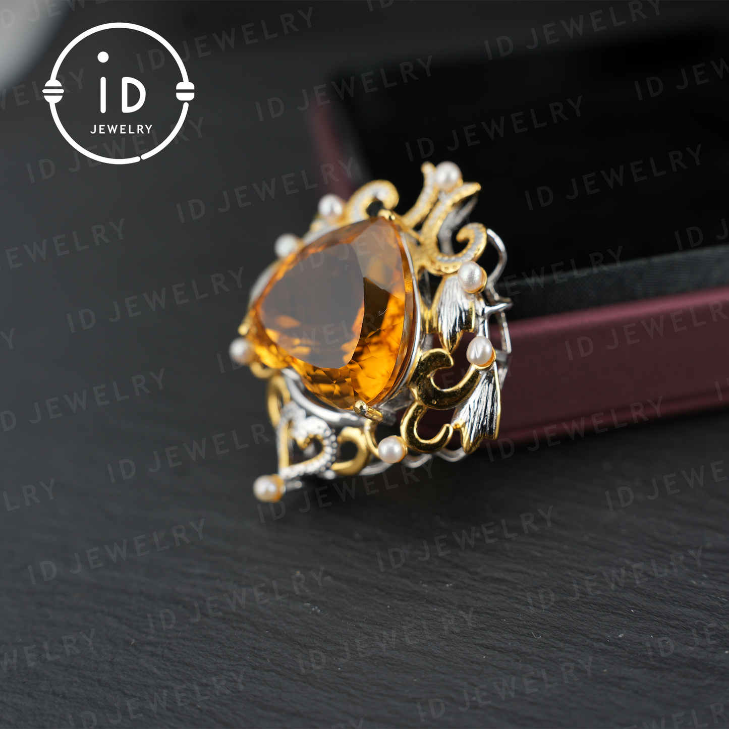 Heart-Shaped Yellow Quartz Pendant| Baroque Vintage Pearl Pendant for Women| Handmade 925 Silver Jewelry| Wedding Anniversary Gift