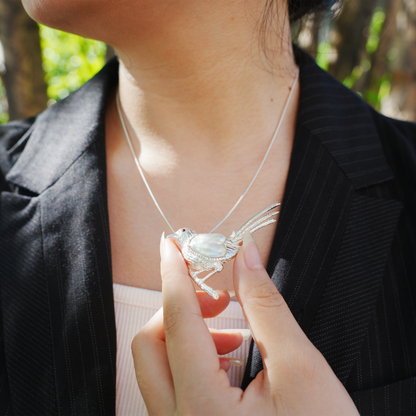925 Silver Bird Pendant Brooch | Baroque Pearl Animal Jewelry | Gift for Her or Friend