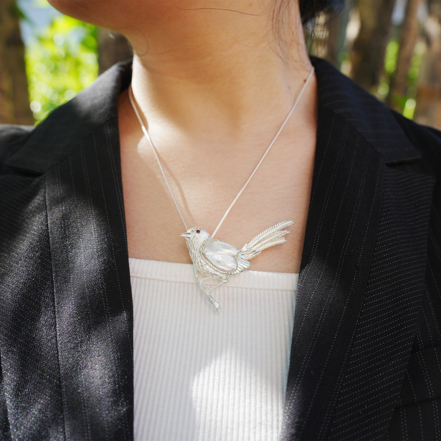 925 Silver Bird Pendant Brooch | Baroque Pearl Animal Jewelry | Gift for Her or Friend