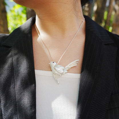 925 Silver Bird Pendant Brooch | Baroque Pearl Animal Jewelry | Gift for Her or Friend