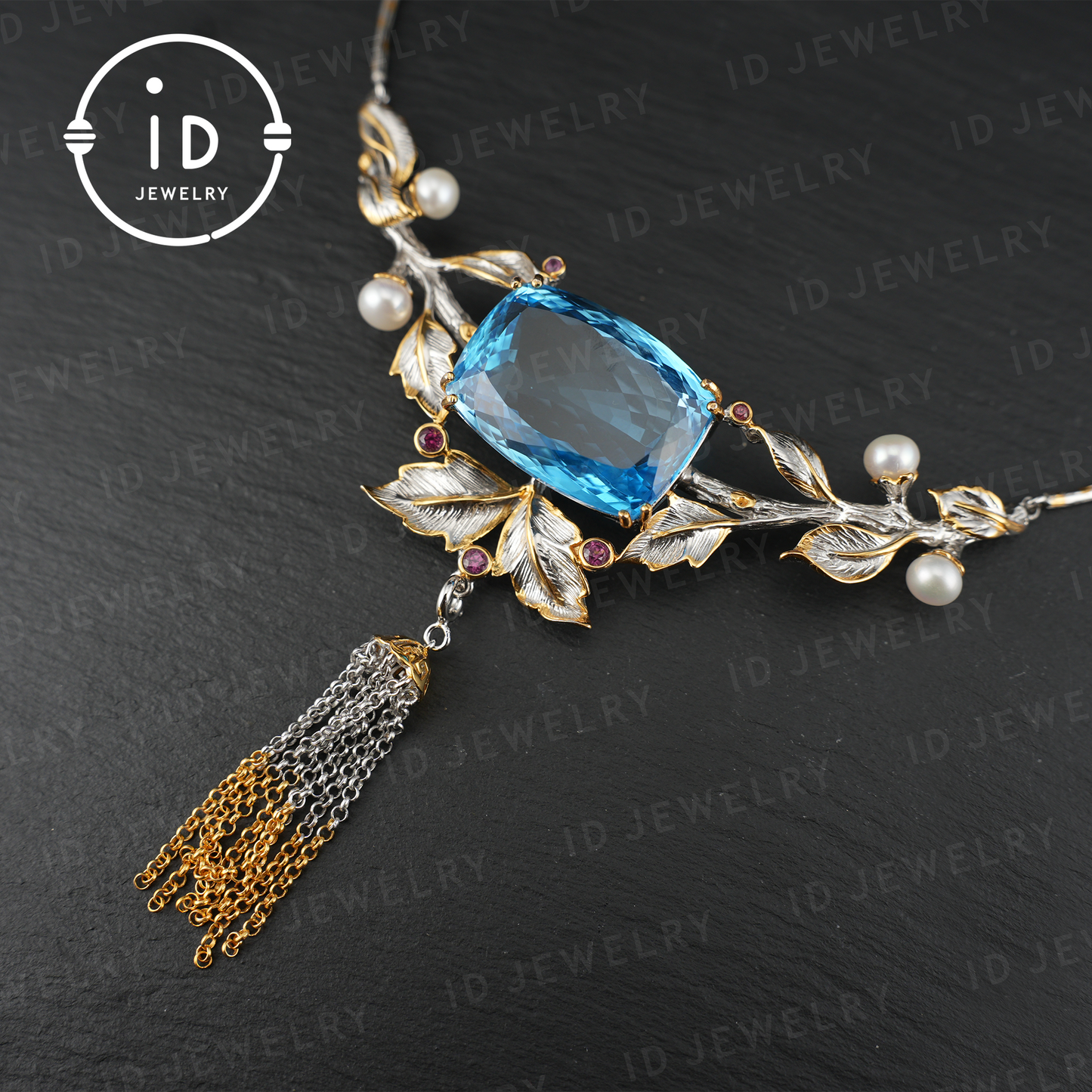 Luxury Natural Topaz Necklace | Handmade Vintage Jewelry | 925 Silver with Gold Plating | Elegant Statement Necklace for Women | Perfect Gift