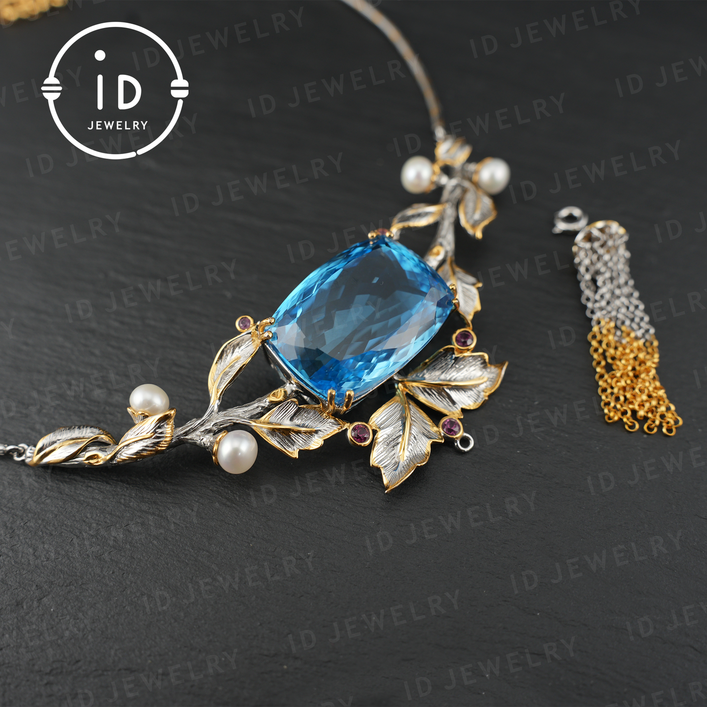 Luxury Natural Topaz Necklace | Handmade Vintage Jewelry | 925 Silver with Gold Plating | Elegant Statement Necklace for Women | Perfect Gift