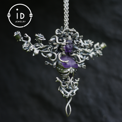 2-in-1 Medusa Pendant Brooch｜Handcrafted Gothic Jewelry with Amethyst｜Symbol of Feminine Awakening & Protection｜Myth-Inspired Gift for Her