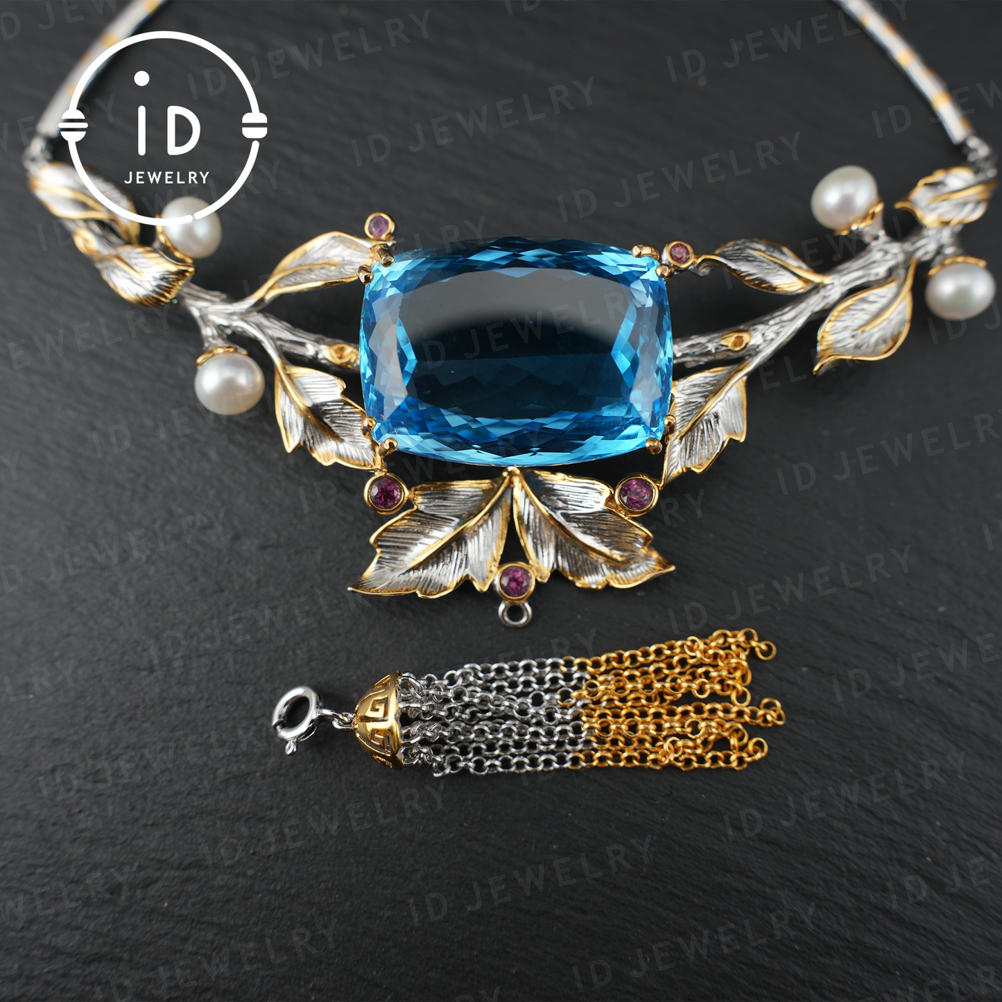 Luxury Natural Topaz Necklace | Handmade Vintage Jewelry | 925 Silver with Gold Plating | Elegant Statement Necklace for Women | Perfect Gift
