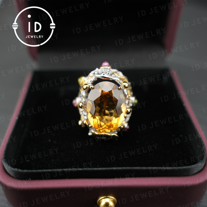 Natural Citrine Ring| Vintage Boho Gemstone Ring| Handmade Jewelry| Luxury Statement Ring| Artistic Design| Gift for Her