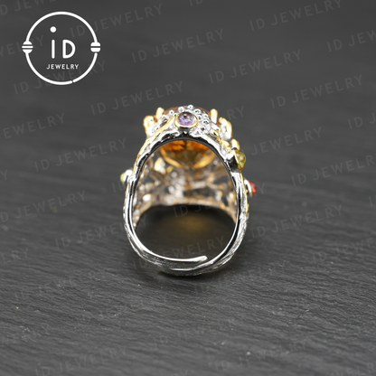 Natural Citrine Ring| Vintage Boho Gemstone Ring| Handmade Jewelry| Luxury Statement Ring| Artistic Design| Gift for Her