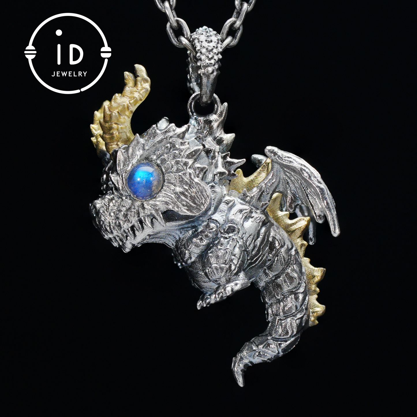 925 Silver Dragon Pendant with Labradorite, Handmade Gothic Necklace , Jewelry Gift for Men Birthday Christmas