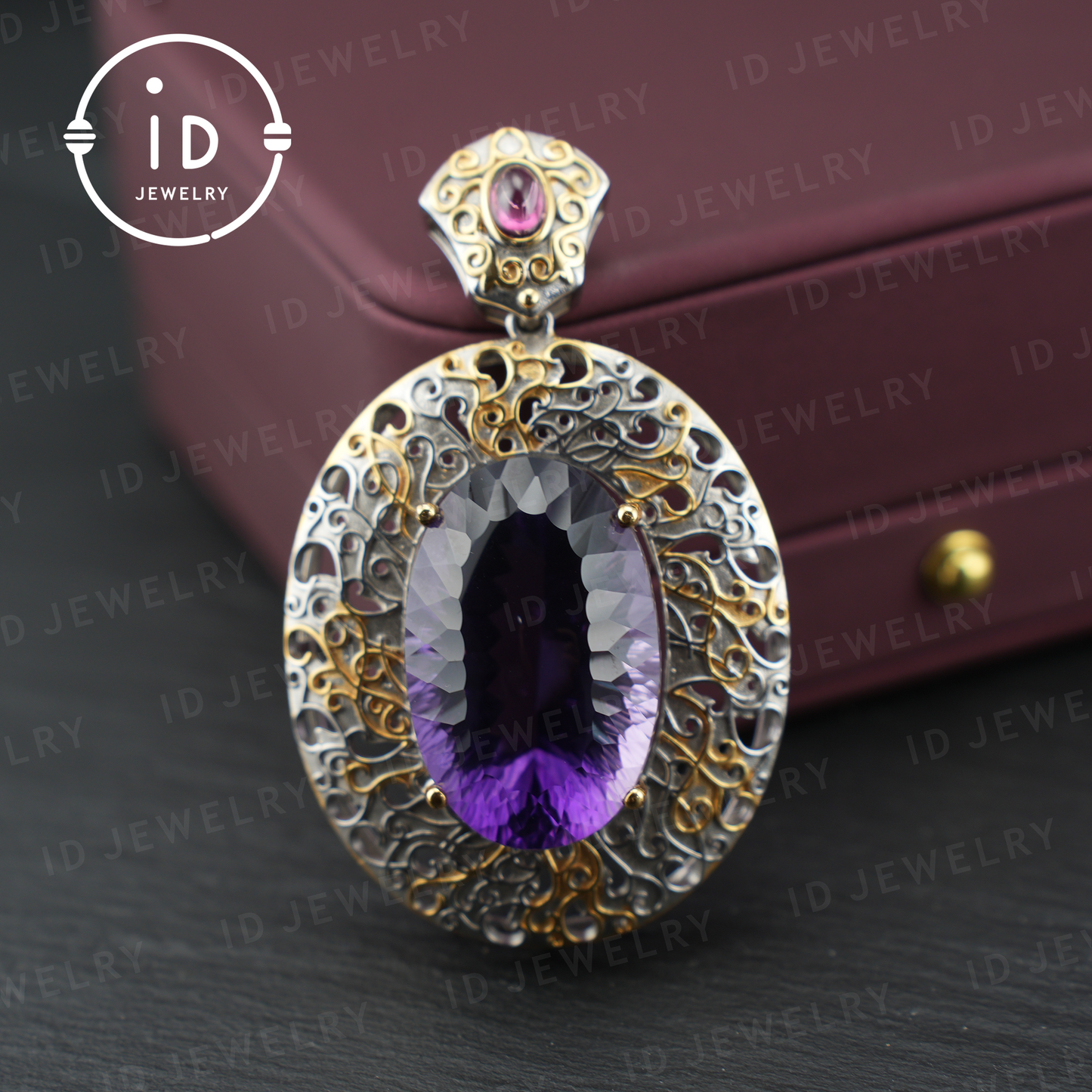 Antique Amethyst Pendant| Silver Gold Baroque Style| Handmade Gemstone Jewelry| Vintage Design| Women’s Gift