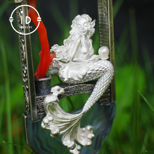 Handcrafted Mermaid Pendant Necklace with Pearl & Coral | Sterling Silver Ocean Fairy Jewelry | Mythical Sea Spirit Gift for Her