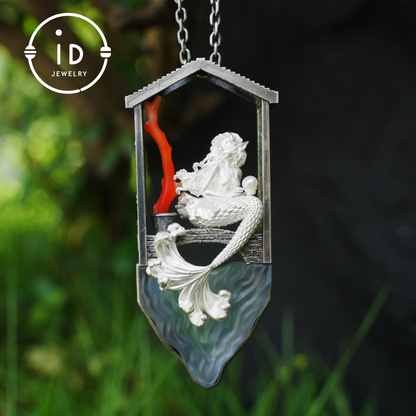 Handcrafted Mermaid Pendant Necklace with Pearl & Coral | Sterling Silver Ocean Fairy Jewelry | Mythical Sea Spirit Gift for Her