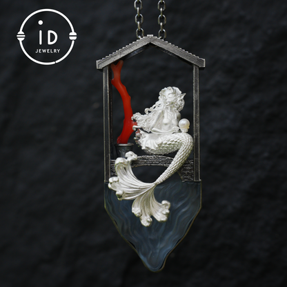 Handcrafted Mermaid Pendant Necklace with Pearl & Coral | Sterling Silver Ocean Fairy Jewelry | Mythical Sea Spirit Gift for Her
