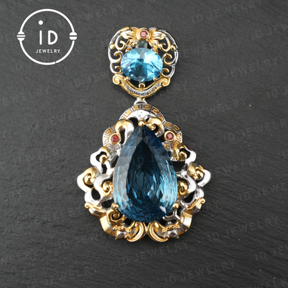 Elegant Vintage Pendant with London Blue Topaz| Handmade Gemstone Jewelry| Unique Gift for Women