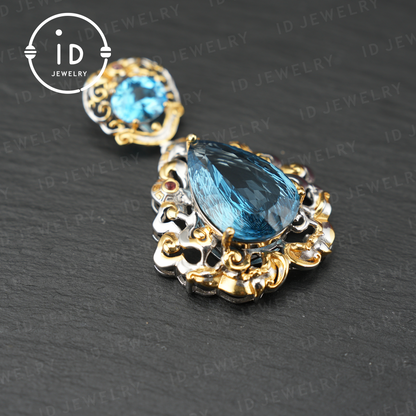 Elegant Vintage Pendant with London Blue Topaz| Handmade Gemstone Jewelry| Unique Gift for Women