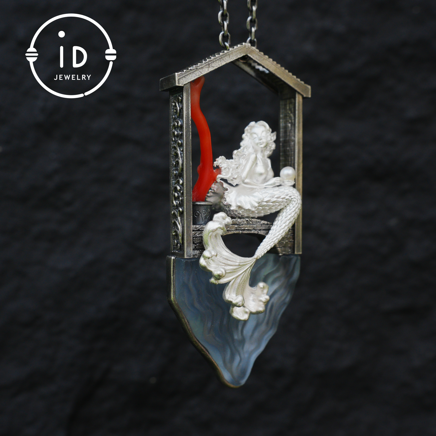 Handcrafted Mermaid Pendant Necklace with Pearl & Coral | Sterling Silver Ocean Fairy Jewelry | Mythical Sea Spirit Gift for Her