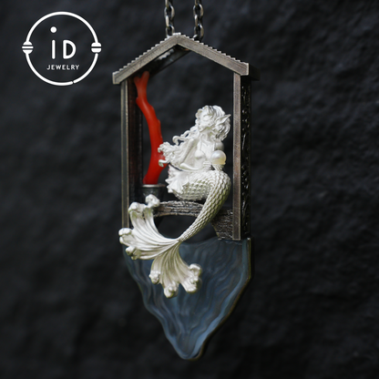 Handcrafted Mermaid Pendant Necklace with Pearl & Coral | Sterling Silver Ocean Fairy Jewelry | Mythical Sea Spirit Gift for Her