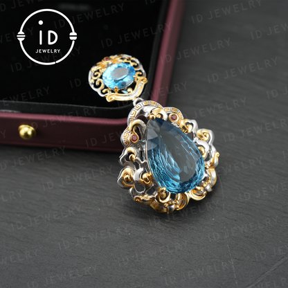 Elegant Vintage Pendant with London Blue Topaz| Handmade Gemstone Jewelry| Unique Gift for Women