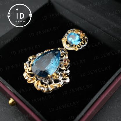 Elegant Vintage Pendant with London Blue Topaz| Handmade Gemstone Jewelry| Unique Gift for Women