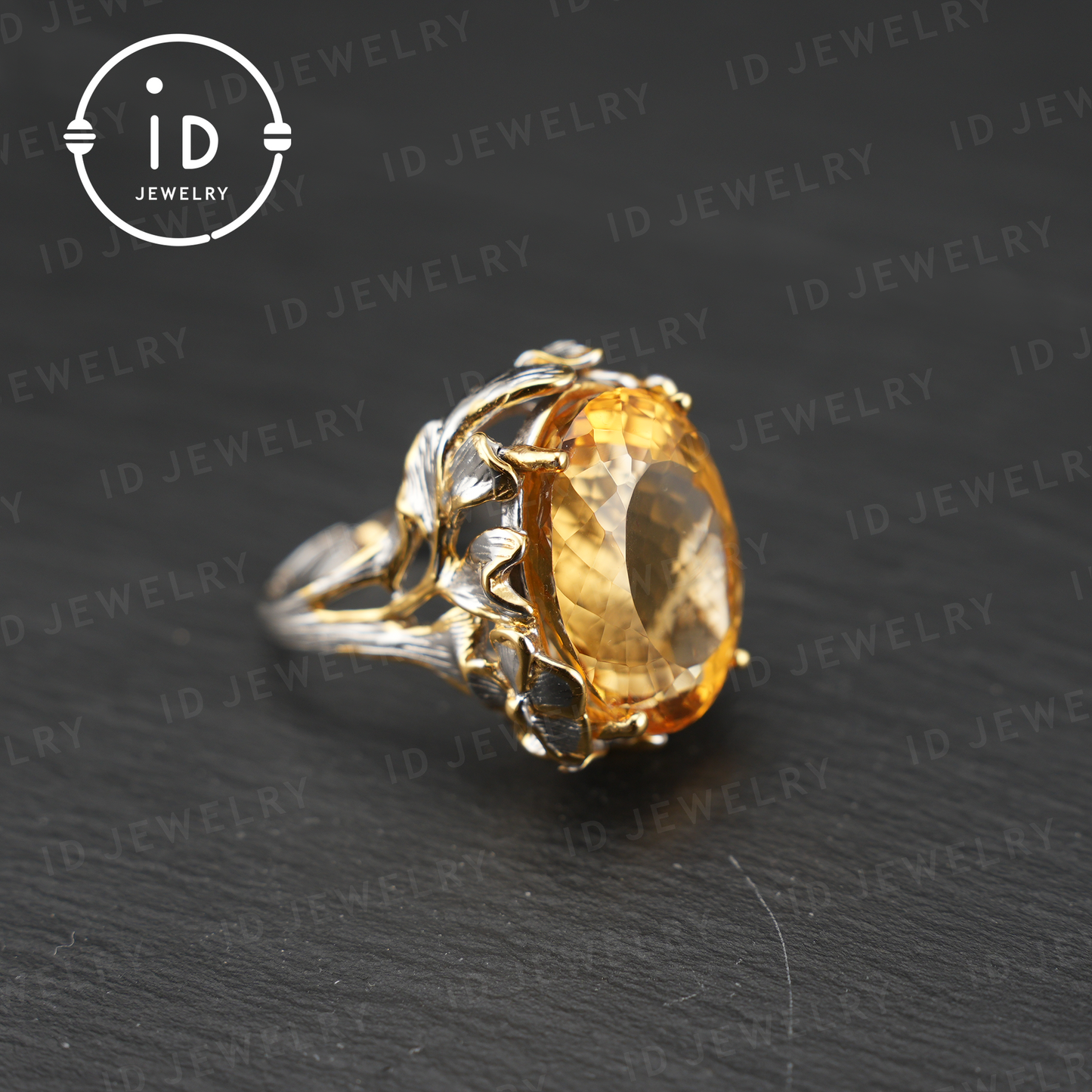 Floral Citrine Ring| Vintage Boho Gemstone Ring| Handmade Jewelry| Gold-Plated Statement Ring| Artistic Design| Gift for Her