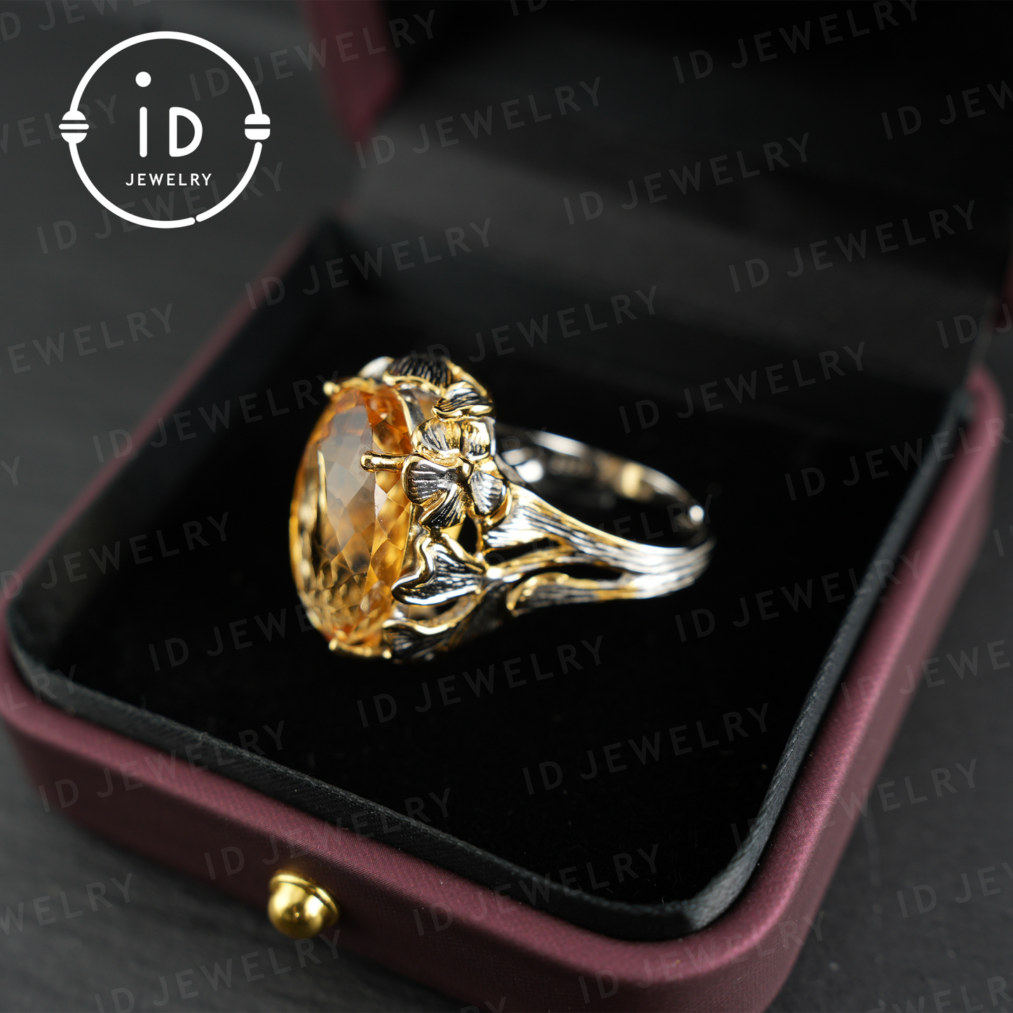 Floral Citrine Ring| Vintage Boho Gemstone Ring| Handmade Jewelry| Gold-Plated Statement Ring| Artistic Design| Gift for Her