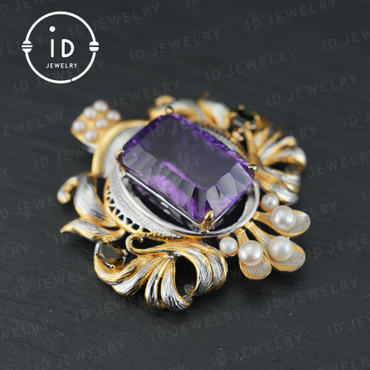 Antique Amethyst Pendant| Baroque Jewelry| Vintage Necklace| Handmade Silver Gold-Plated| Luxury Gemstone Pendant| Women’s Gift| Art Deco