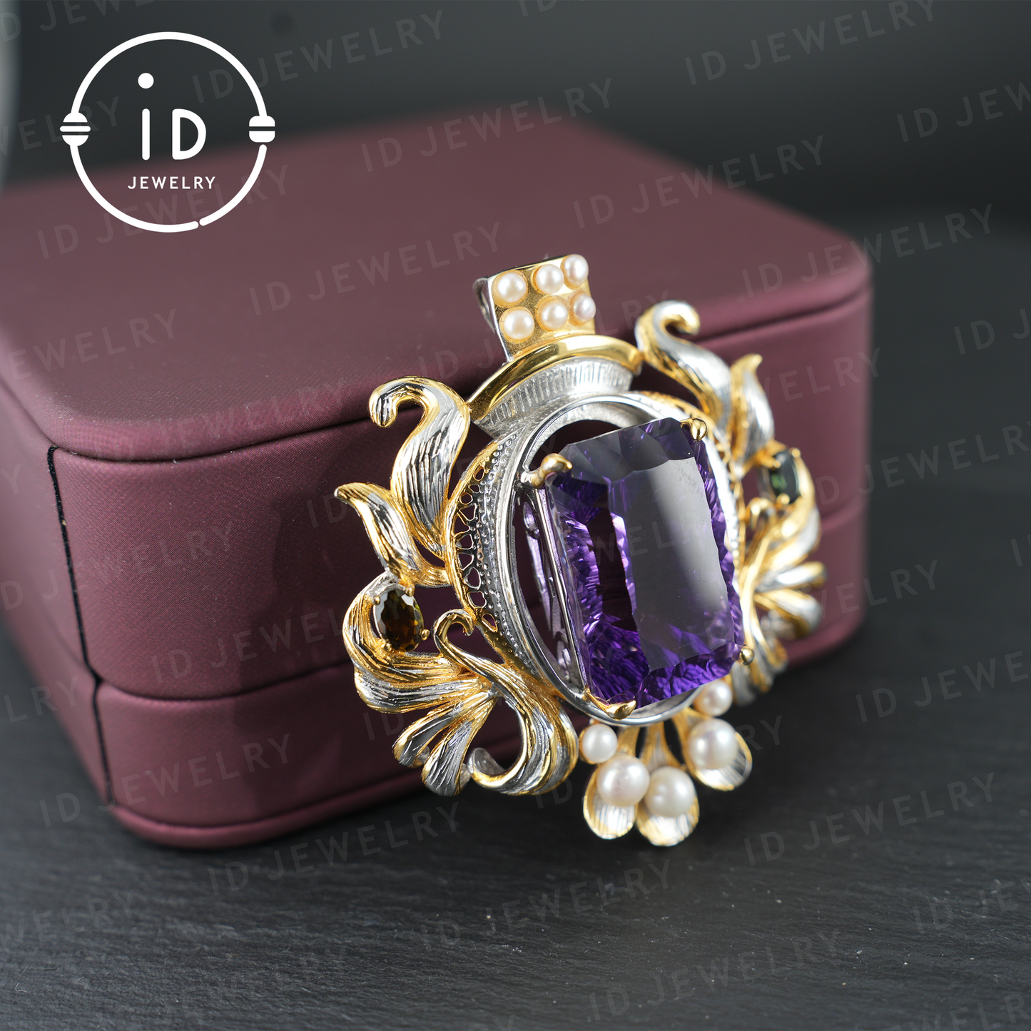 Antique Amethyst Pendant| Baroque Jewelry| Vintage Necklace| Handmade Silver Gold-Plated| Luxury Gemstone Pendant| Women’s Gift| Art Deco