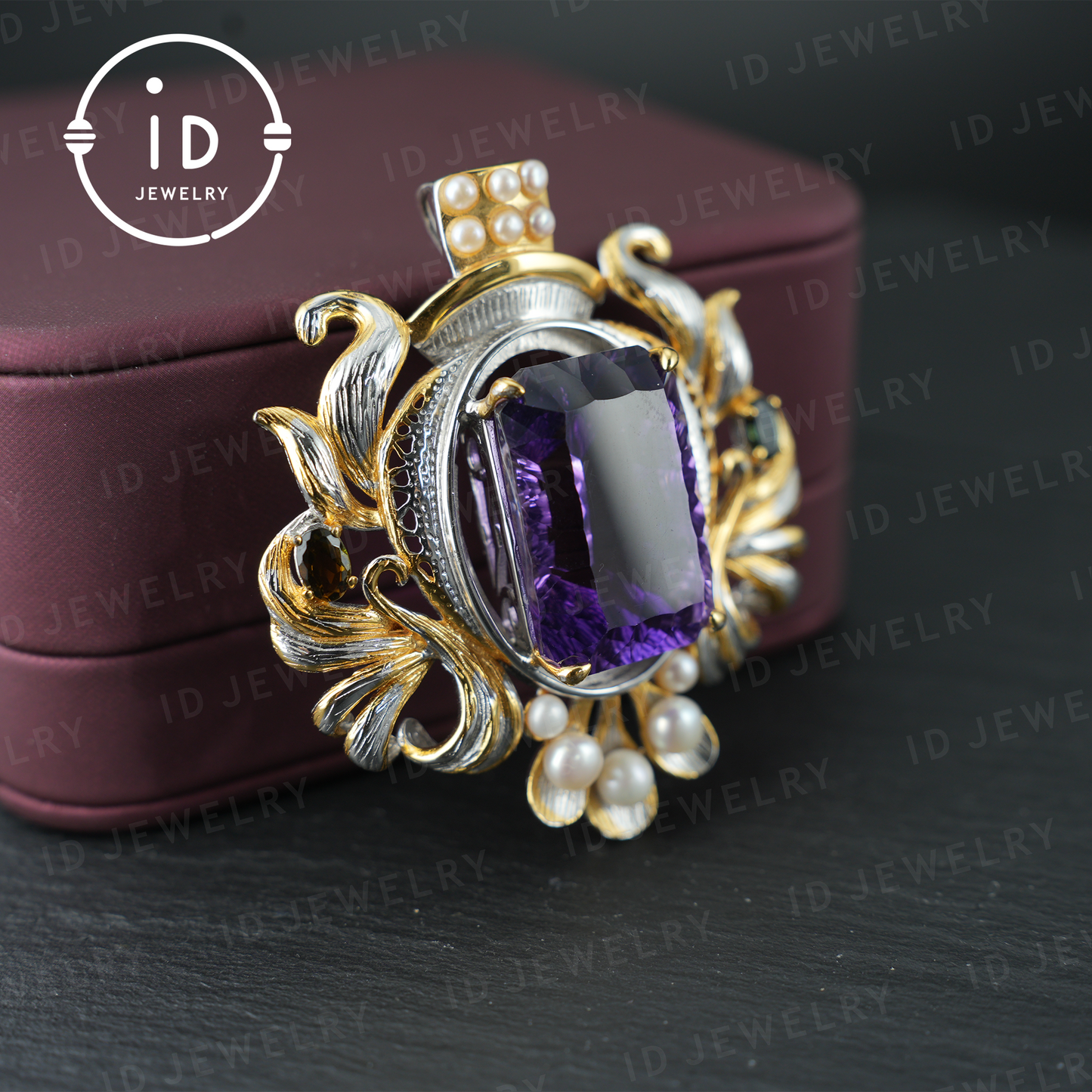 Antique Amethyst Pendant| Baroque Jewelry| Vintage Necklace| Handmade Silver Gold-Plated| Luxury Gemstone Pendant| Women’s Gift| Art Deco