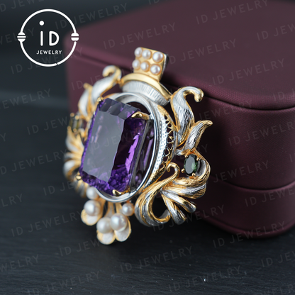 Antique Amethyst Pendant| Baroque Jewelry| Vintage Necklace| Handmade Silver Gold-Plated| Luxury Gemstone Pendant| Women’s Gift| Art Deco