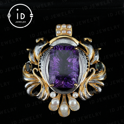 Antique Amethyst Pendant| Baroque Jewelry| Vintage Necklace| Handmade Silver Gold-Plated| Luxury Gemstone Pendant| Women’s Gift| Art Deco