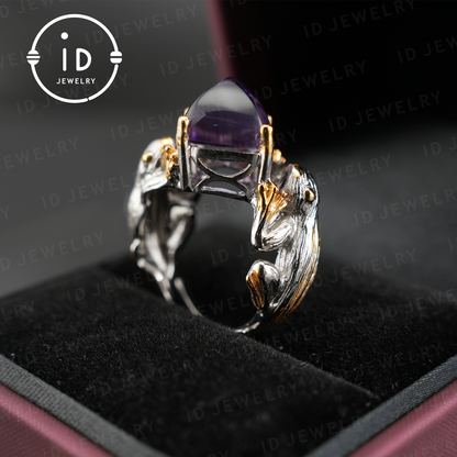 Mystical Amethyst Claw Ring| Handmade Gothic Jewelry| Natural Amethyst| Unique Silver Fantasy Ring| Gift for Her| Statement Ring