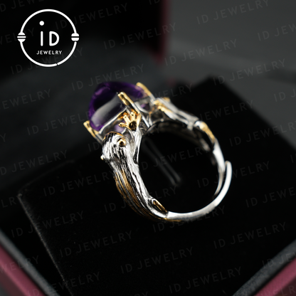 Mystical Amethyst Claw Ring| Handmade Gothic Jewelry| Natural Amethyst| Unique Silver Fantasy Ring| Gift for Her| Statement Ring