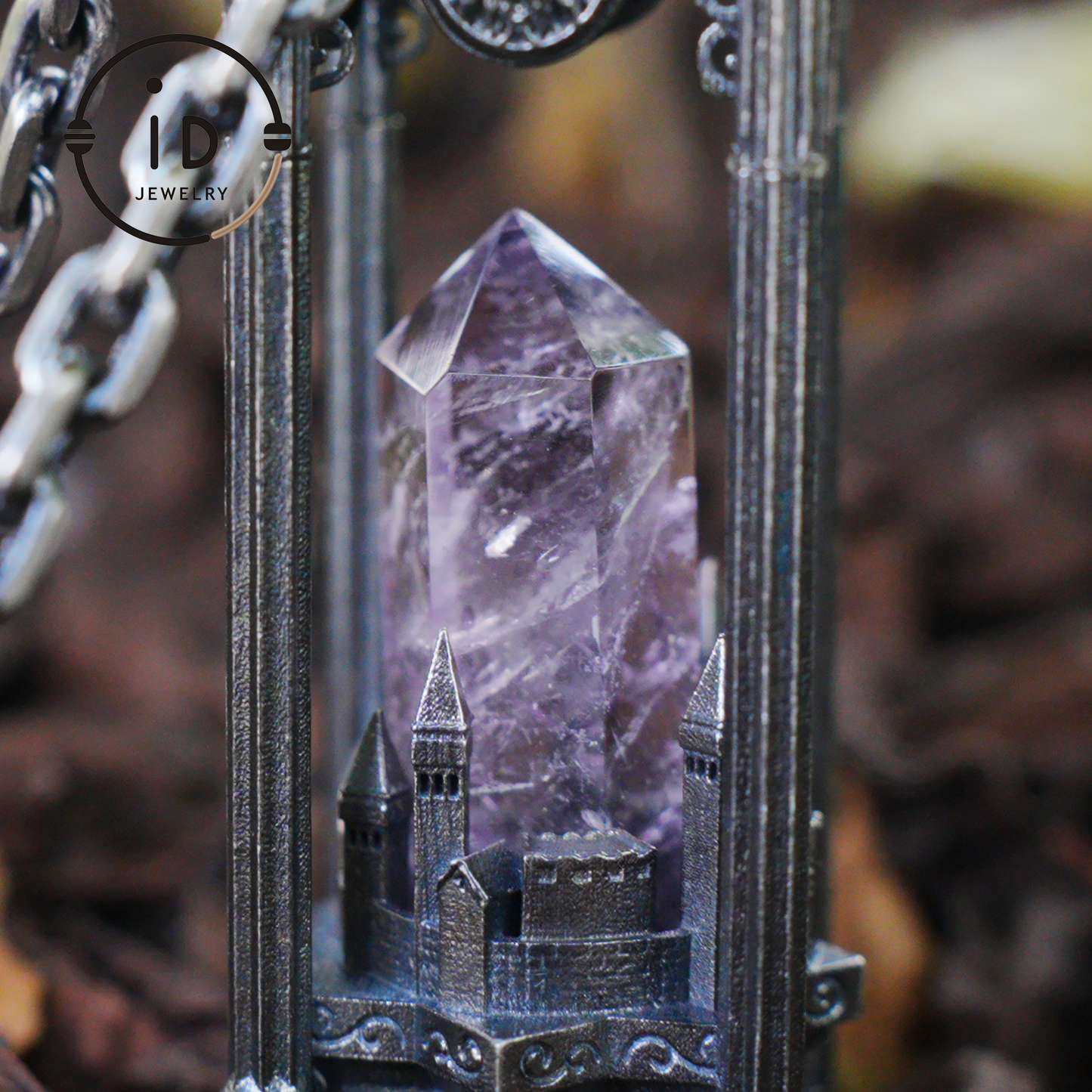 Architectural Amethyst Pendant｜Natural Crystal Wrapped in Silver Columns｜Focus Symbol for the Soul｜Mystical Gothic Gift for Her