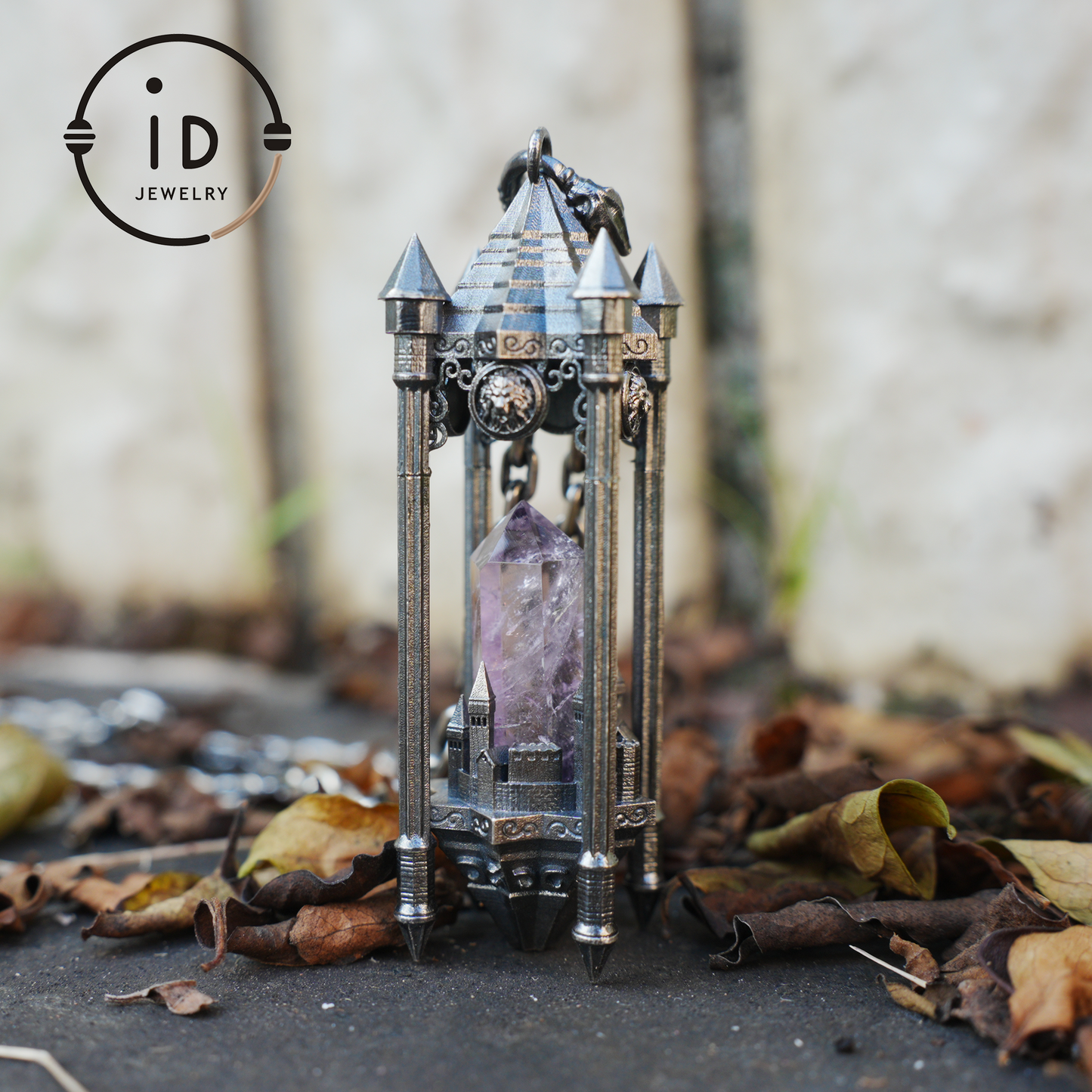 Architectural Amethyst Pendant｜Natural Crystal Wrapped in Silver Columns｜Focus Symbol for the Soul｜Mystical Gothic Gift for Her
