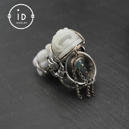 Handmade Jadeite Ring| Mystical Protection Jewelry| Artistic Gemstone Ring| Brave troops-Inspired| Symbol of Fortune